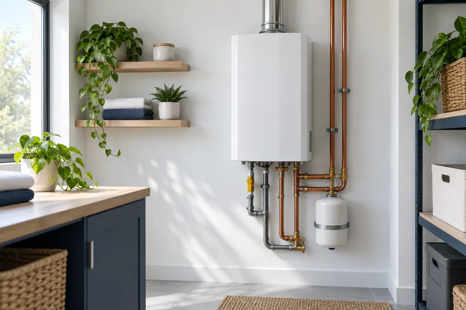 Illustrative residential tankless water heater setting